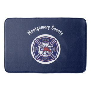 Blue Firefighter Badge Logo Personalized Bath Mat