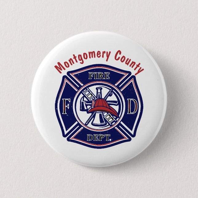 Blue Firefighter Badge Logo Personalized  Button (Front)