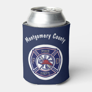 Blue Firefighter Badge Logo Personalized Can Cooler