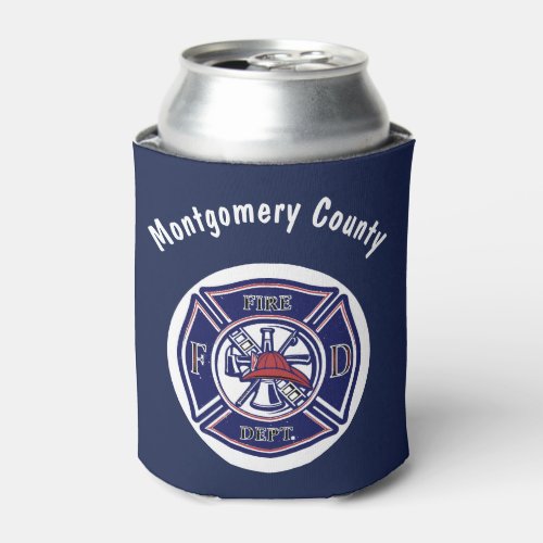 Blue Firefighter Badge Logo Personalized  Can Cooler