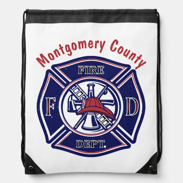 Blue Firefighter Badge Logo Personalized   Drawstring Bag (Front)