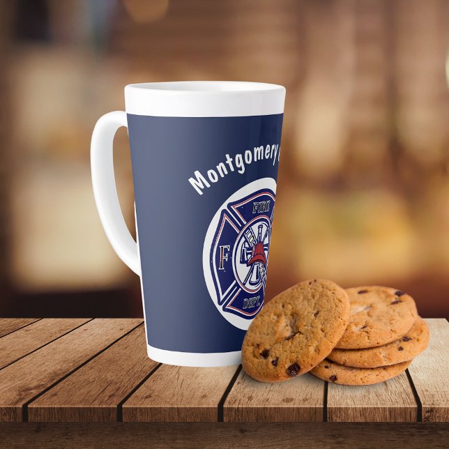 Blue Firefighter Badge Logo Personalized  Latte Mug (Creator Uploaded)