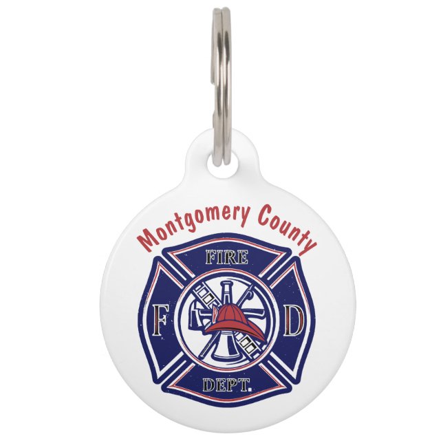Blue Firefighter Badge Logo Personalized  Pet ID Tag (Front)