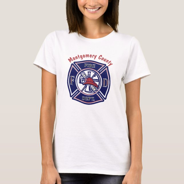 Blue Firefighter Badge Logo Personalized T-Shirt (Front)