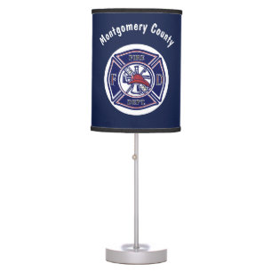 Blue Firefighter Badge Logo Personalized Table Lamp