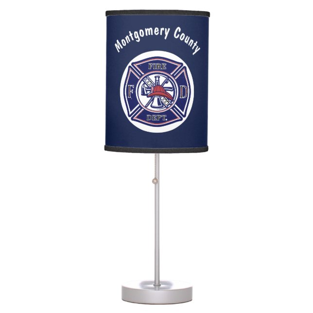 Blue Firefighter Badge Logo Personalized  Table Lamp (Front)