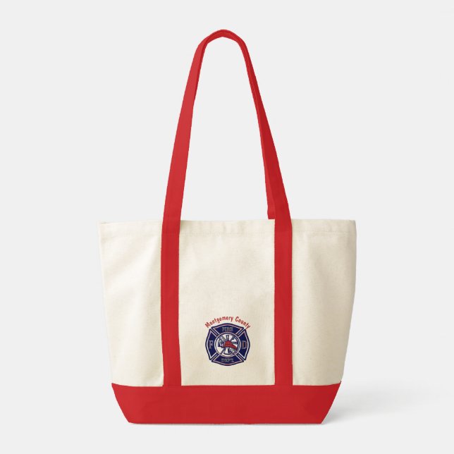 Blue Firefighter Badge Logo Personalized  Tote Bag (Back)