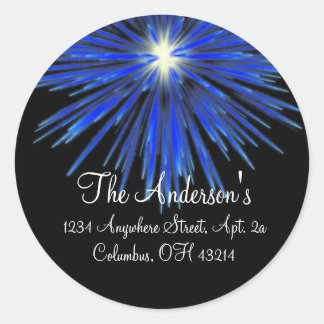 Blue Firework Return Address Labels - Round