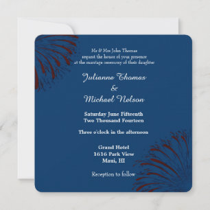 Blue Fireworks Wedding Invitation