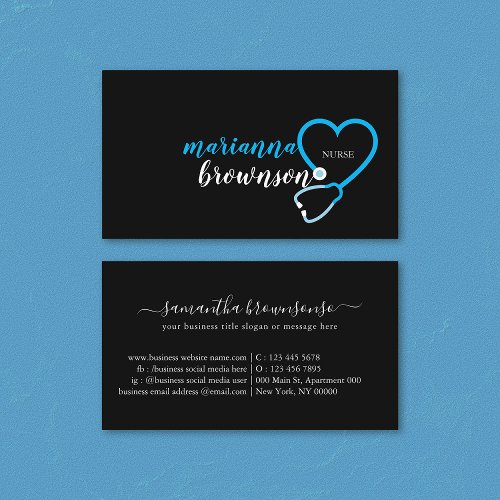 Blue First Aid Nurse and Doctor Design Business Card