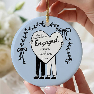 Blue First Christmas Engaged Ornament