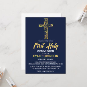 blue first communion invitations