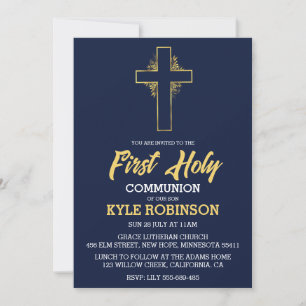 blue first communion invitations