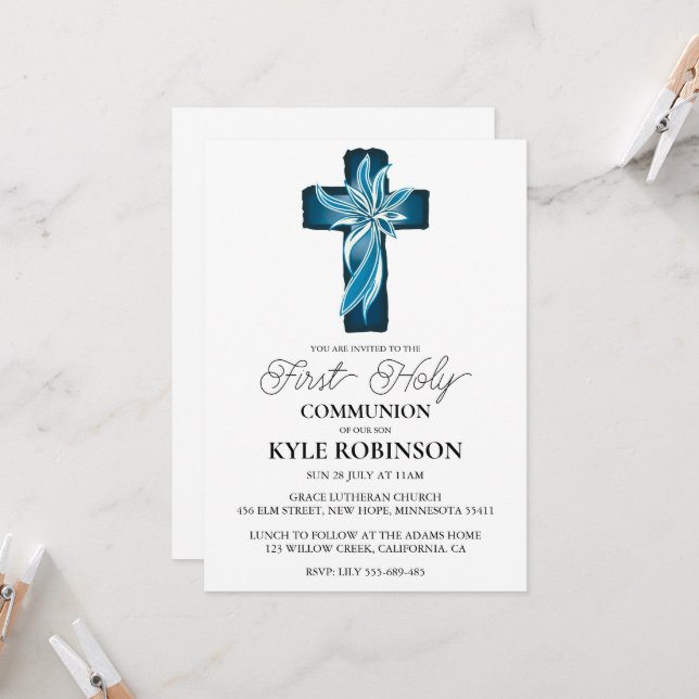 blue first communion invitations (Front/Back In Situ)