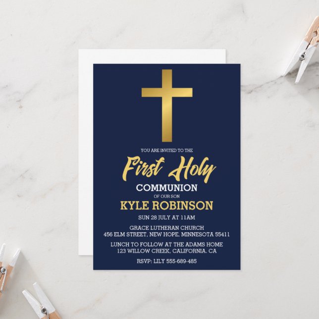 blue first communion invitations (Front/Back In Situ)