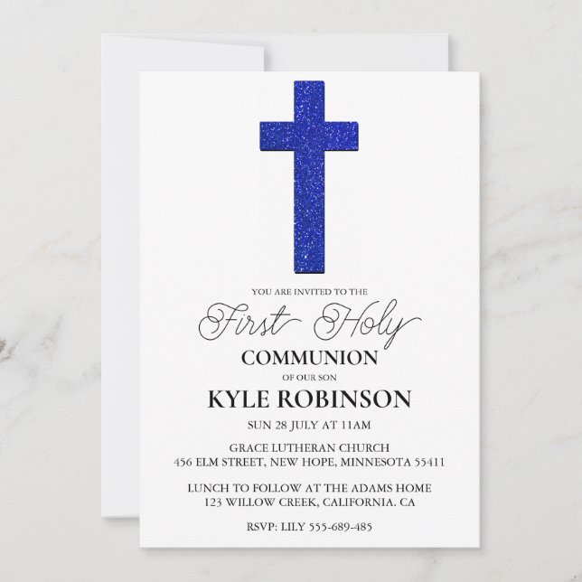 blue first communion invitations (Front)