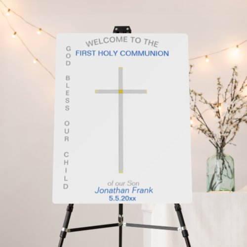 Blue First Holy Communion Cross Name Date Foam Board