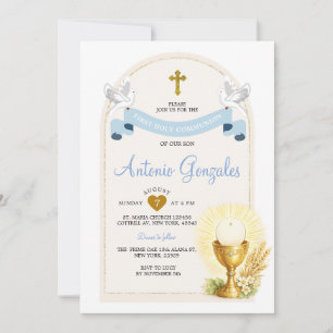 Blue First Holy Communion Invitation