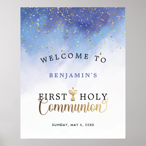 Blue First Holy Communion Welcome Poster