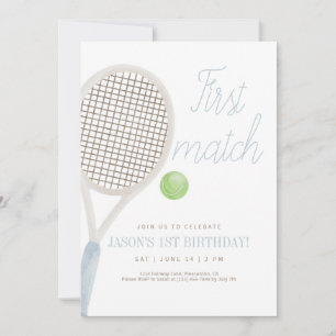Blue First Match Tennis Birthday Invitation
