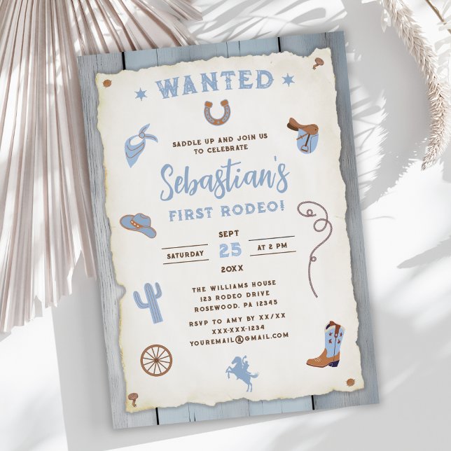 Blue First Rodeo Baby Boy 1st Birthday Invitation (Creator Uploaded)