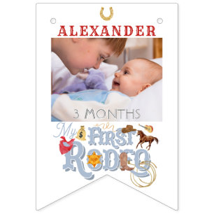 Blue First Rodeo Baby Boy 1st Birthday Milestone Bunting Flags