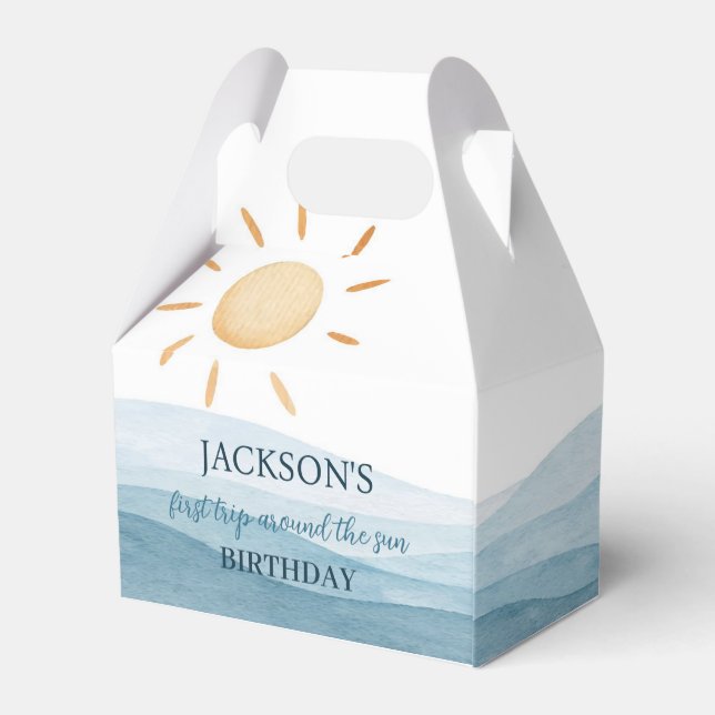 Blue First Trip Around Sun Favor Box Birthday (Back Side)