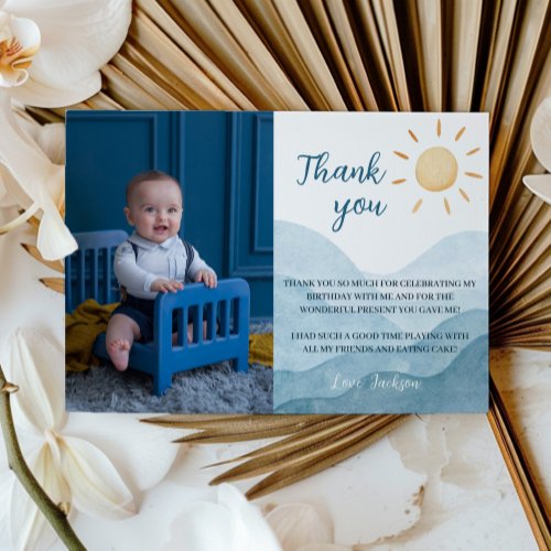 Blue First Trip Around Sun Thank You Card Birthday