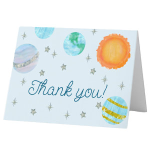 Blue First Trip Around The Sun Boy 1st Birthday Thank You Card