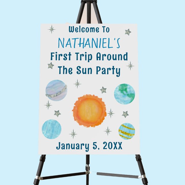 Blue First Trip Around The Sun Boy Planet Birthday Foam Board (Creator Uploaded)