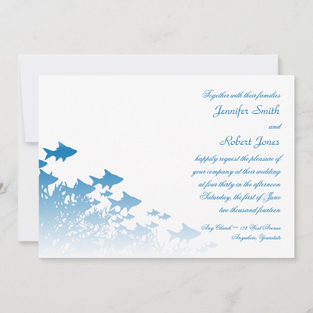 Blue Fish and Coral Wedding Invitation (Front)