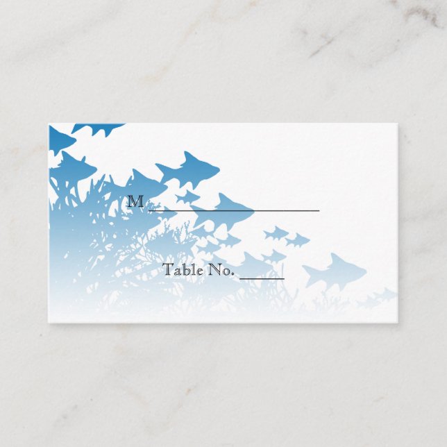 Blue Fish and Coral Wedding Place Cards (Front)