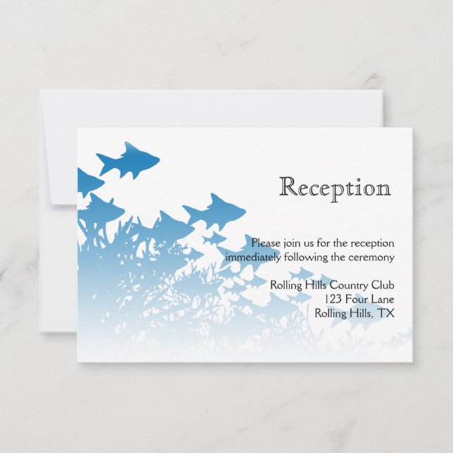 Blue Fish and Coral Wedding Reception Invitation (Front)