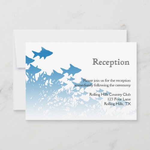 Blue Fish and Coral Wedding Reception Custom Invitation