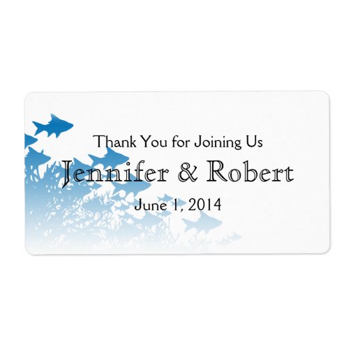Blue Fish and Coral Wedding Water Bottle Label