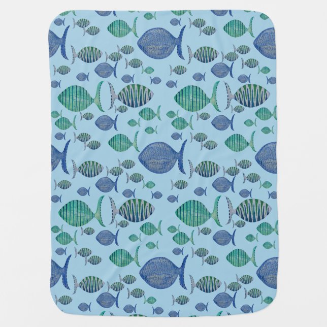 Blue Fish  Baby Blanket (Front)