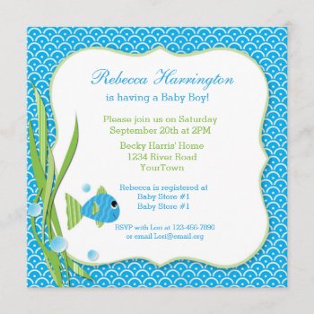 Blue Fish Baby Shower Invitation by mybabybundles at Zazzle