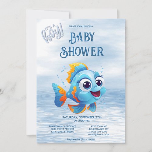 Blue Fish Baby Shower Invitation