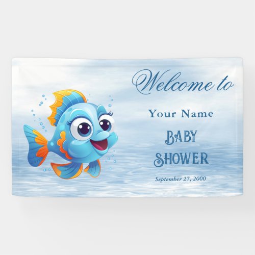 Blue Fish Baby Shower Welcome Banner
