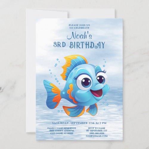Blue Fish Birthday Invitation