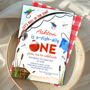 Blue Fish Boat Ofishally One 1st Birthday Invitation