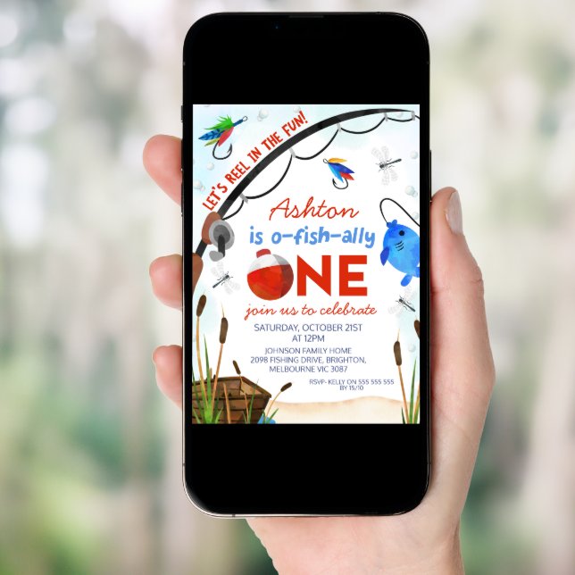 Blue Fish Boat Ofishally One 1st Birthday Invitation (Front Digital)