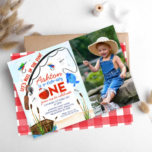 Blue Fish Boat Photo Ofishally One 1st Birthday Invitation