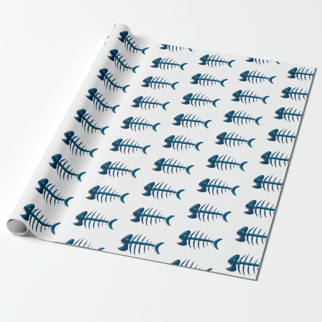 Blue Fish Bones Gift Wrap Any Occasion (Unrolled)