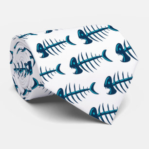 Blue Fish Bones Pattern Neck Tie