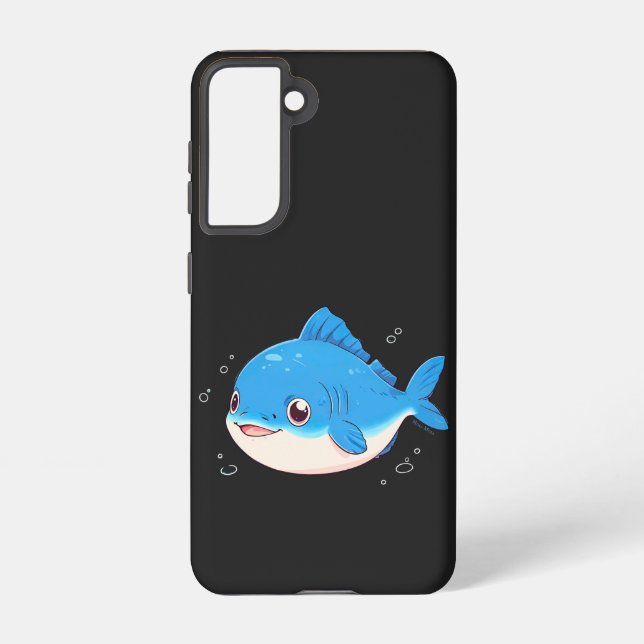 Blue Fish Drawing, Cartoon Style Samsung Galaxy Case (Back)