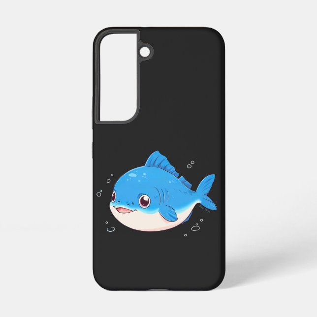 Blue Fish Drawing, Cartoon Style Samsung Galaxy Case (Back)