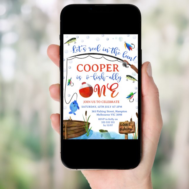 Blue Fish Fishing O-fish-ally One 1st Birthday  Invitation (Front Digital)