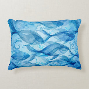 Blue Fish Flowing Abstract Harmonious Accent Pillow