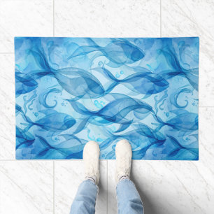 Blue Fish Flowing Abstract Harmonious Doormat